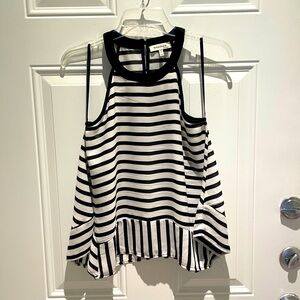Monteau Striped Black White High Neck Flowy Sleeveless Top Size Juniors XS